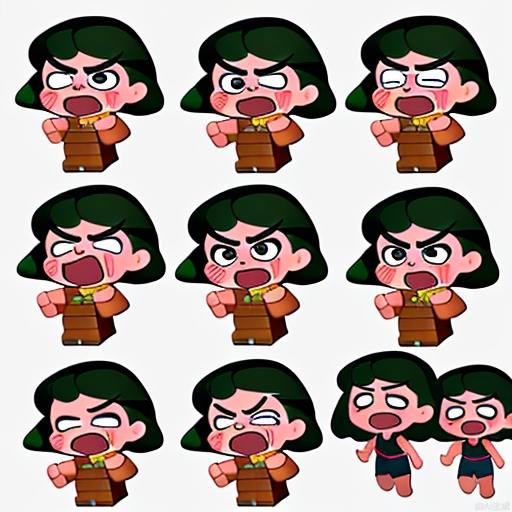 Lines, emoticons, crying brat, angry brat, confused brat, surprised brat, smiling brat, running brat, dozing brat, brick carrying brat, learning brat.