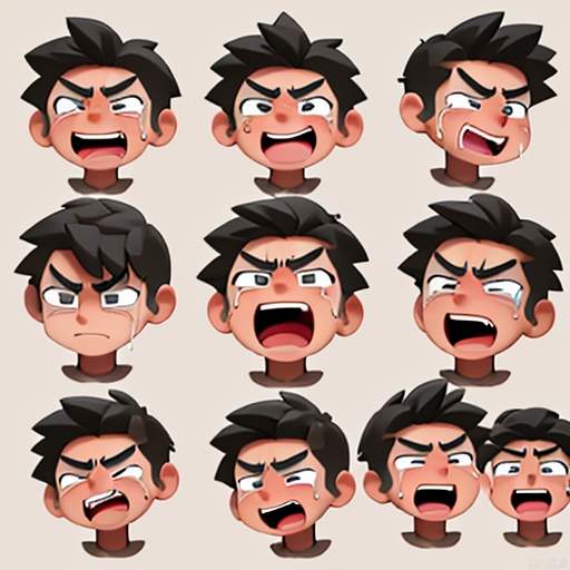 Lines, Emoji, Crying Boy, Angry Boy, Confused Boy, Surprised Boy, Smiling Boy, Running Boy, Dozing Boy, Brick Carrying Boy, Learning Boy, Emphasizing Features, Natural Expression