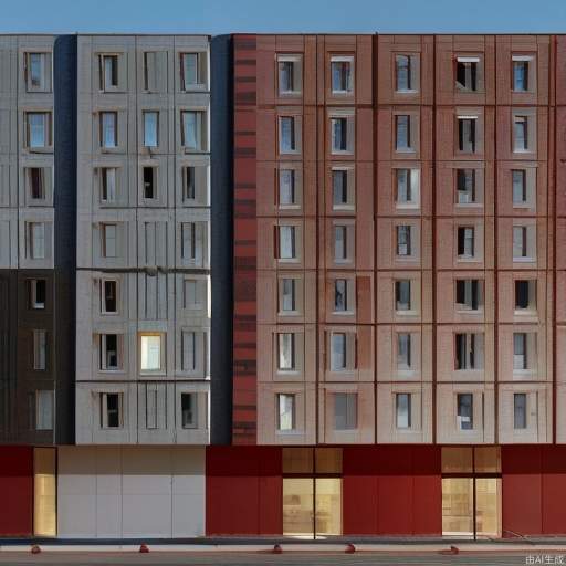 The building volume is staggered before and after, the facade of the nursing home, heavy feelings, red brick color, and the volume is interspersed