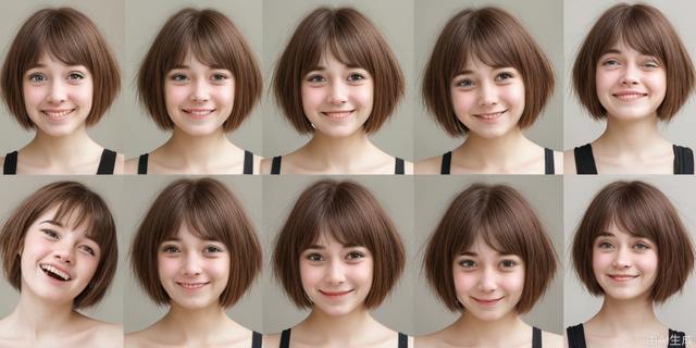 Short-haired girls with 6 different expressions (sad and happy)