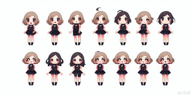 Short-haired girls with 6 different expressions