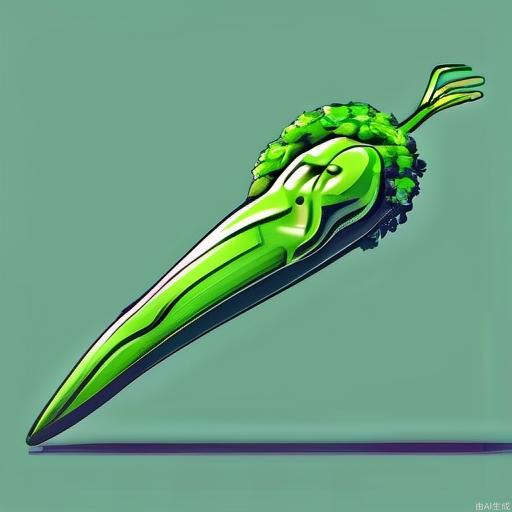 a green carrot which has huge arms, in a cyberpunk style