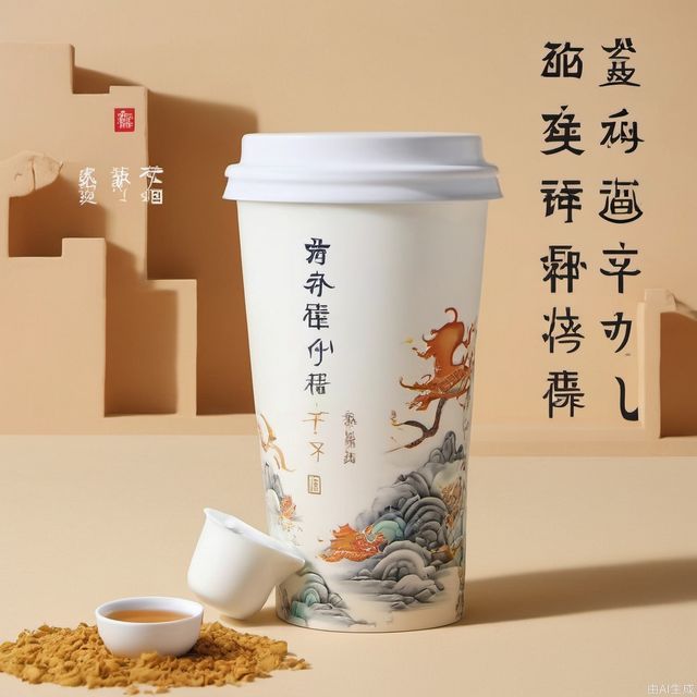 A cup of milk tea cup with ancient elements outer packaging