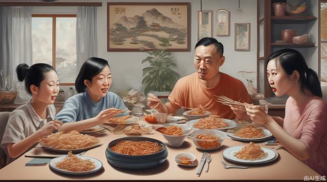 Family, eating, modern, realistic, Chinese