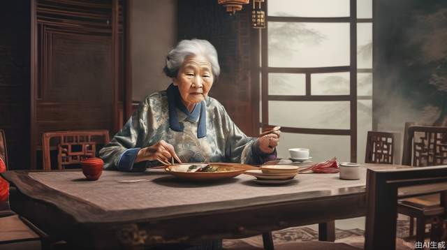 Grandma, dining table, ancient, single, Chinese, close-up