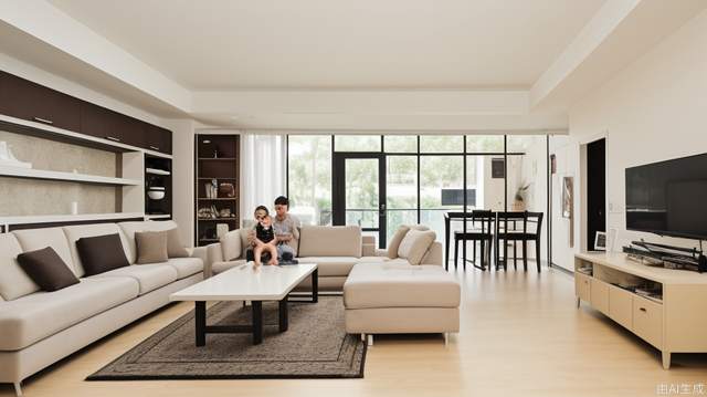 Family, eating, living room, modern