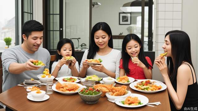 Family, eating, modern