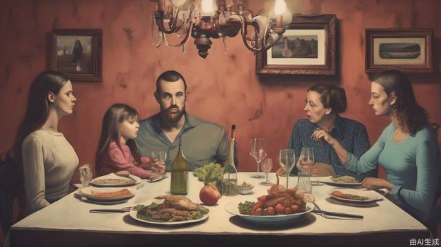 Family, sitting at the dinner table, modern