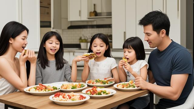 Family, eating, modern