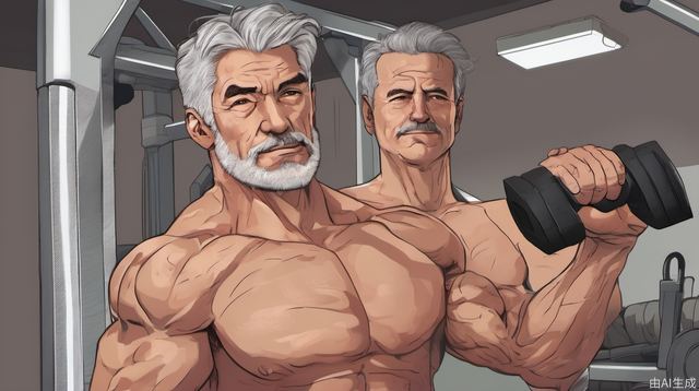 Middle-aged, gray-haired, muscular, male