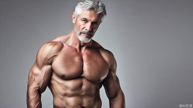 Middle-aged, gray-haired, muscular, male