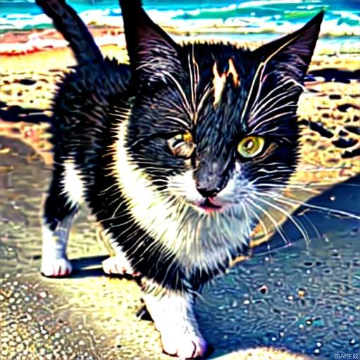 cat, smile, on the beach