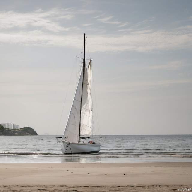 White sailboat building on the beach