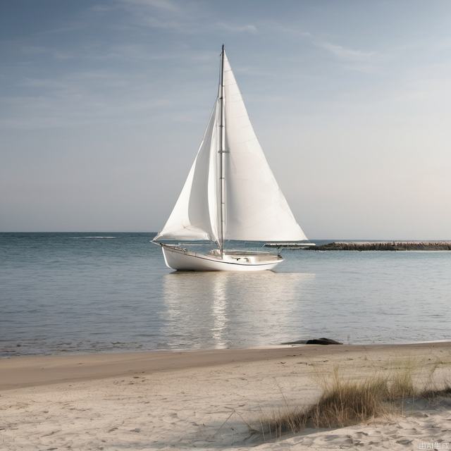 White sailboat building on the beach
