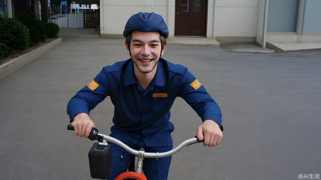 Male courier smiles for the camera, medium shot,