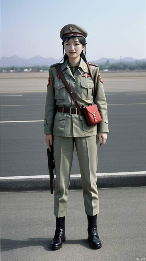 Full body portrait of the female People's Liberation Army in the 1970s