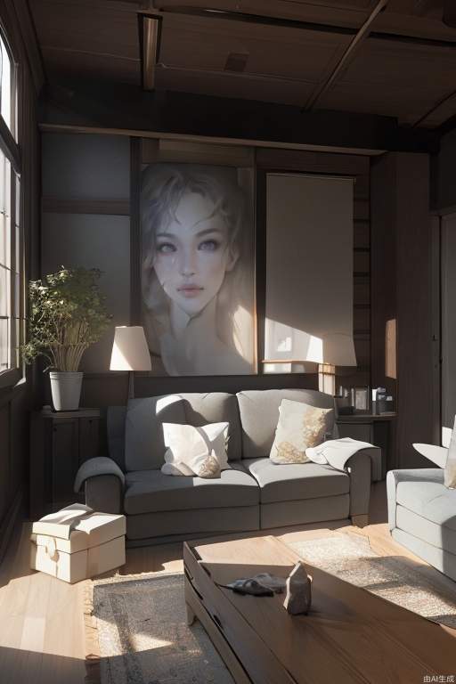 Masterpiece, best quality, hyperdetail, living room, 8k, very fine beauty, high resolution, ray tracing, (realistic, realistic: 1.37), professional lighting, photon mapping, radiance, physics-based rendering, Wabisabi style, people, life