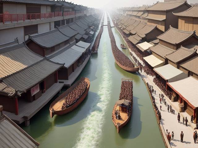 The prosperous scene of Chang'an Street in the Tang Dynasty, the endless stream of caravans, people coming and going, the big scene overlooking the angle,