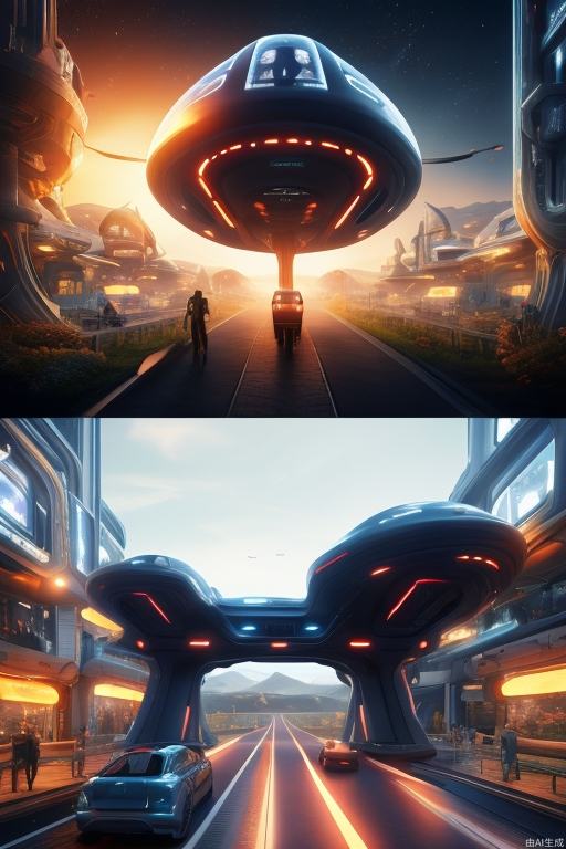 Meta-universe, virtual city, sense of future technology, strange house shapes, different buildings, dream buildings, pedestrians, vehicles, a small number of science fiction aircraft, a little light track, the picture is refreshing and tidy, blue, film and television effects