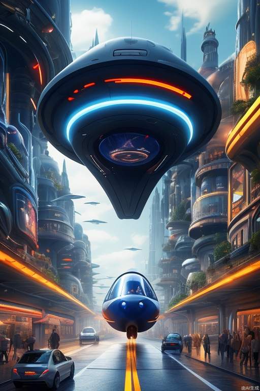 Meta-universe, virtual city, sense of future technology, strange house shapes, different buildings, dream buildings, pedestrians, vehicles, a small number of science fiction aircraft, a little light track, the picture is refreshing and tidy, blue, film and television effects