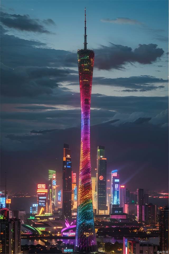 gzt,night,(Masterpiece, highest quality), Cyberpunk,Skyscrapers, Neon lights,