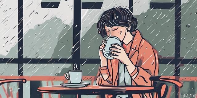 Drinking coffee on a rainy day