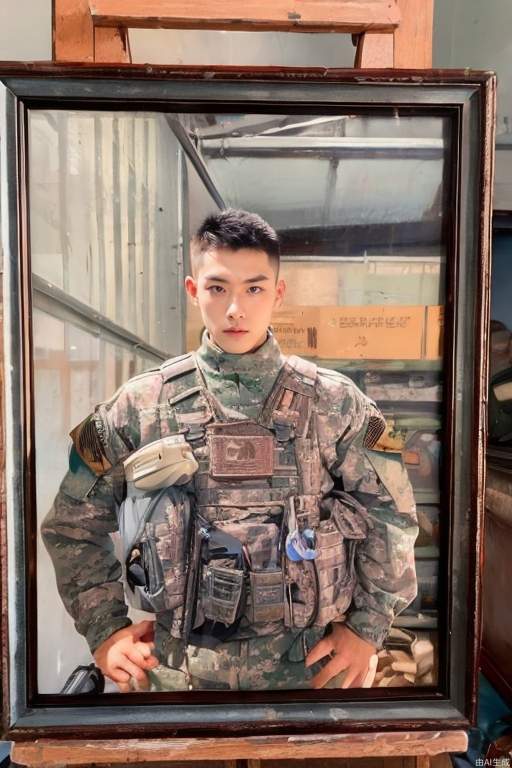 1 boy, Military uniform, Serious and divine