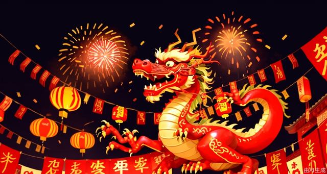 Lanterns, Chinese knots, fireworks, Lunar Year of the Dragon, troops, military camps