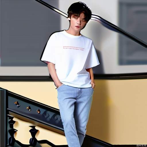 Generate a Wei Wangjin, white T, light blue jeans, hairstyle, tinfoil ironing