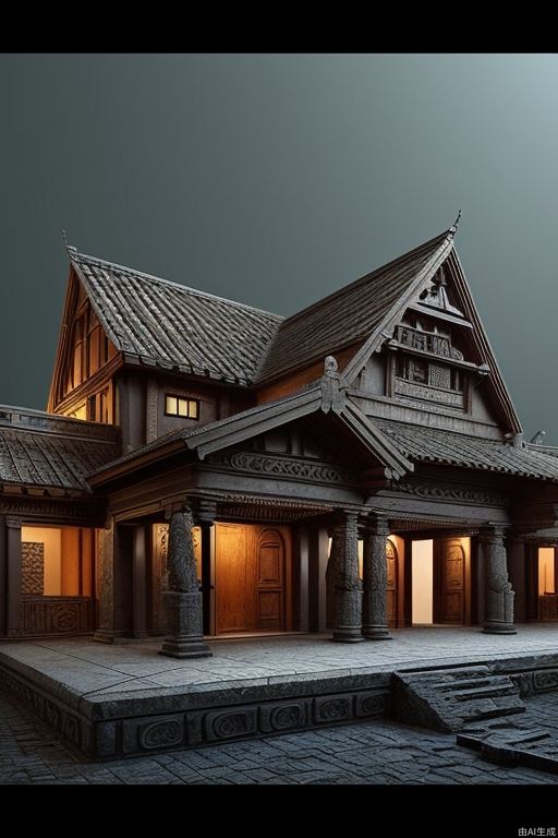 Ancient European dark style architecture, animation style