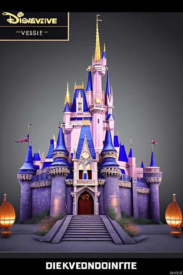 Ancient European dark style architecture, animation style, reference Disney, positive vision, purple pink castle