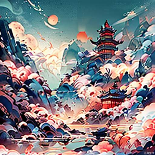 minimalism,Zen aesthetics,Chinese landscape painting,blank, Zen composition,cloud sea,crowded villagers walking and caravans on wet dark ground, they migrate, highly detailed, art by greg rutkowski,