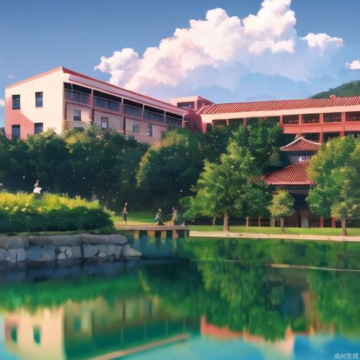 High-resolution image of a serene lake on a Chinese university campus, students walking along the shore, and enjoying the peaceful scenery，8k resolution, High saturation