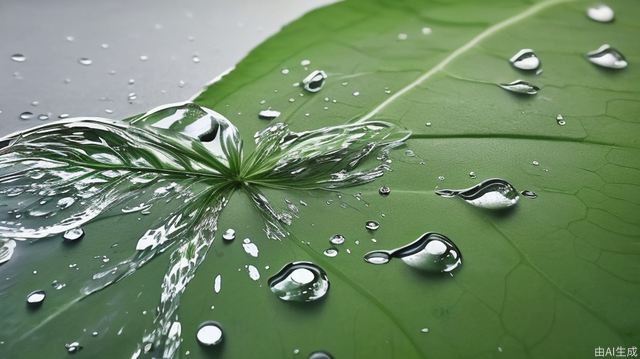 The water drop on the leaf sparkles under the sunlight.
The water drop slowly slides off the edge of the leaf, gradually accelerating.
The camera follows the water drop, capturing the moment it hits the water surface.
The water surface creates ripples upon the impact of the water drop, gradually spreading out.