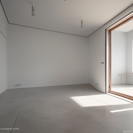 Clean and bright interior, on the left is a window through the sun, with a bit of emptiness on the bright floor