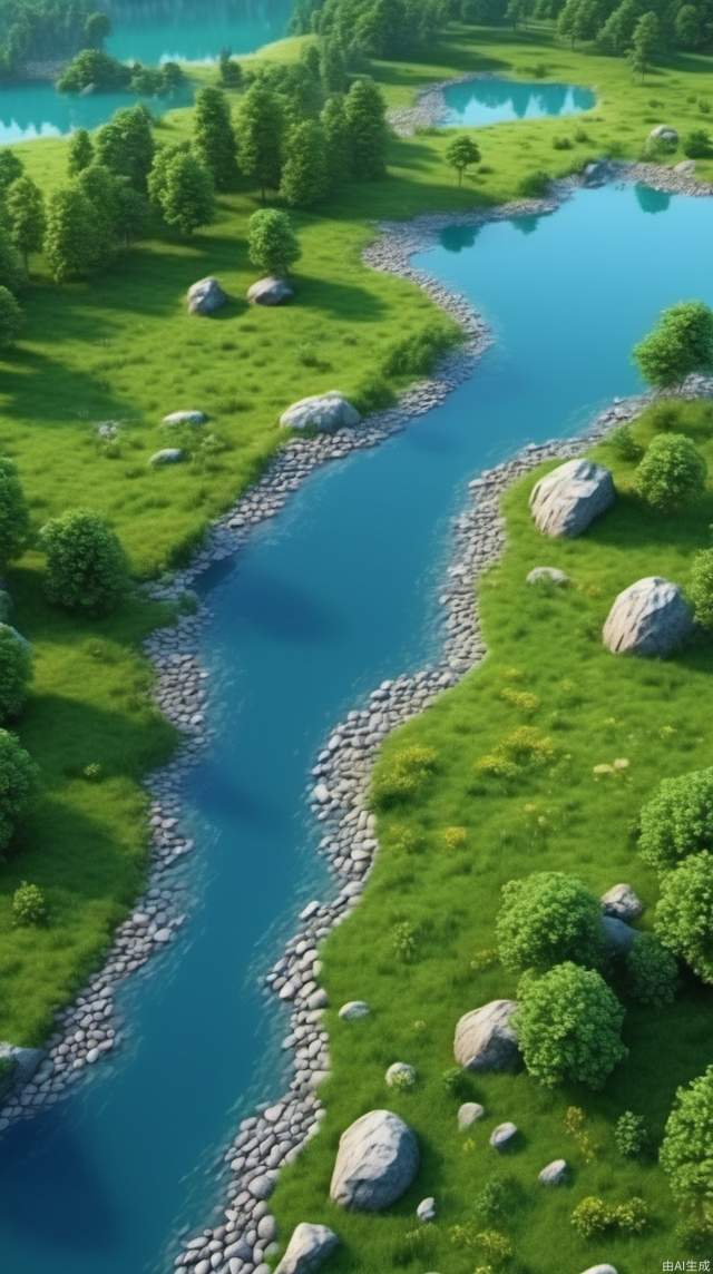 Green forests, grasslands, flowers, stones, blue lake water,(best quality:1.2),(extremely detailed CG unity 8k wallpaper) ,(photorealistic:1.4)