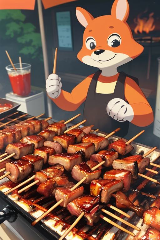 Cartoon animal holding barbecue skewers