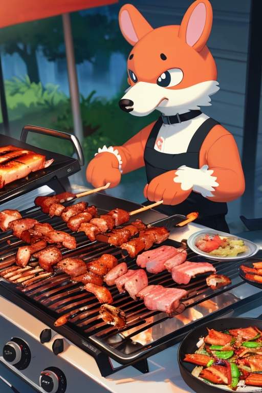 Cartoon animal handheld barbecue, greedy image