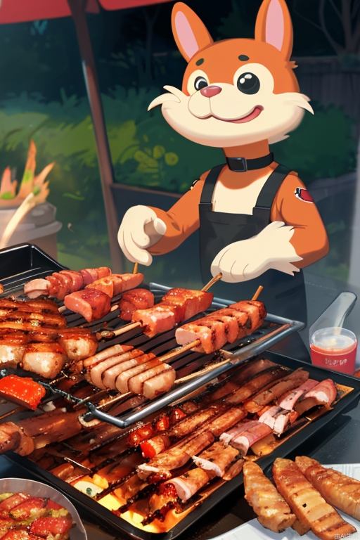 Cartoon animal handheld barbecue, greedy image