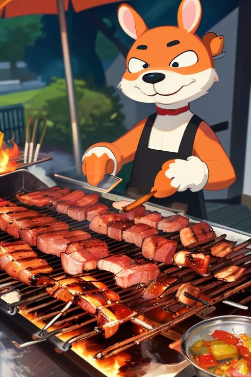 Cartoon animal handheld barbecue, greedy image