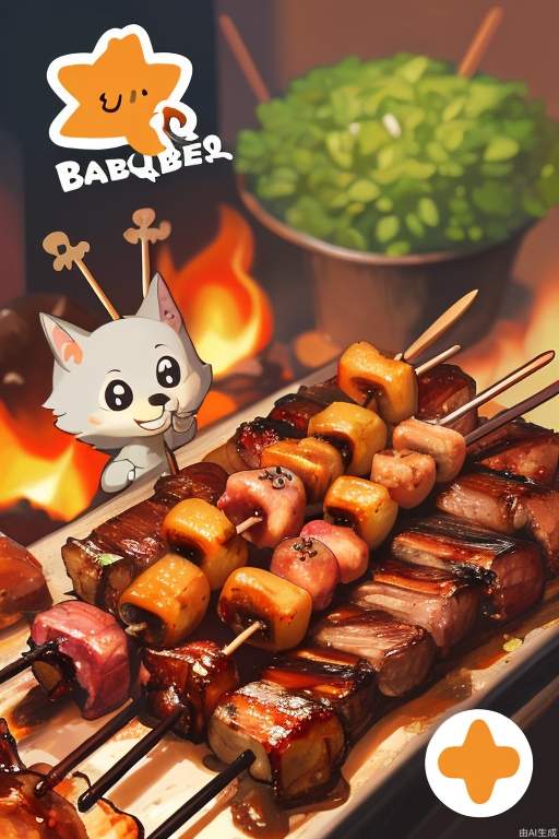 Cartoon animal holding barbecue skewer icon