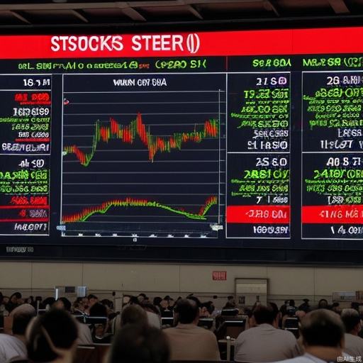 A big screen showing the stock situation with a lot of red stocks on it