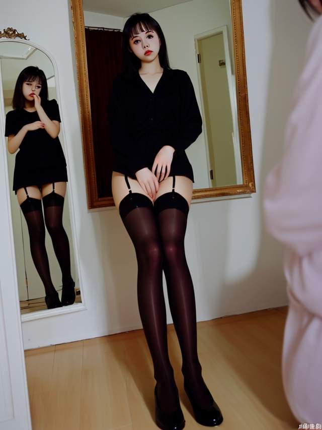 Girl, in front of the mirror, sad, without tears, 20 years old