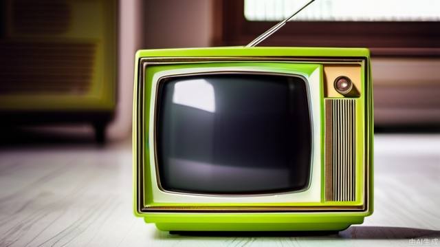 Close-up vintage retro TV with chartreuse case