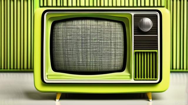 Close-up vintage retro TV with chartreuse case