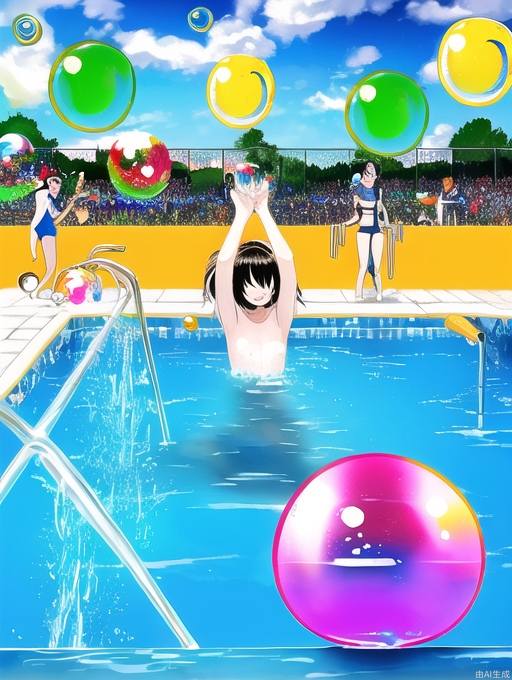 (((colorful bubble))), in summer, Music Festival, Square pool, Splash water together,