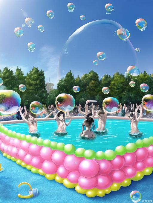 (((colorful bubble))), in summer, Music Festival, Square pool, Splash water together,