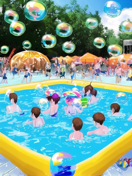 (((colorful bubble))), in summer, Music Festival, Square pool, Splash water together,