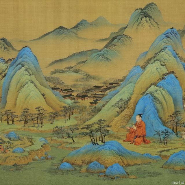 High mountains and flowing water, Sun Wukong, Tang monk Pigsy sand monk, learning scriptures from the west