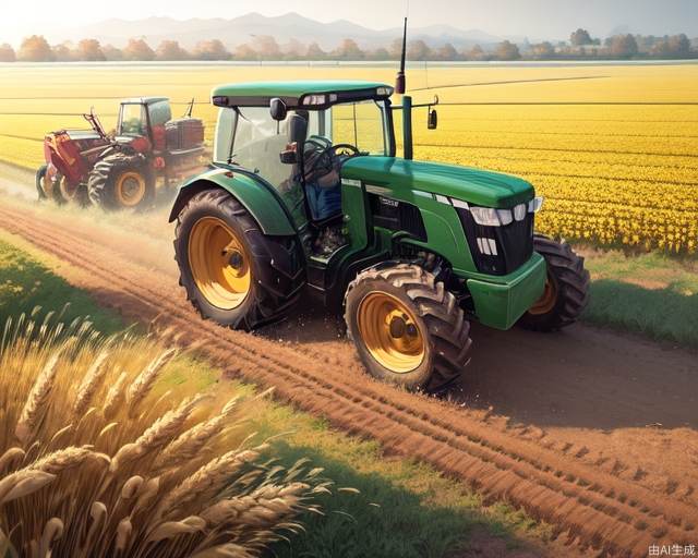 Chinese countryside,tractor,Chinese farmers do farmwork,Golden wheat field,minimalism,overlooking per-spective,masterpiece,best quality,lllustration,field,vector illustration,masterpiece,best quality,(master-piece:l.2),best quality,masterpiece,highres,original,ex-tremely detailed wallpaper,perfect lighting,(extremelydetailed CG:1.2),drawing,paintbrush,masterpiece,bestquality,8k,insane details,intricate details,hyperdetailed,hyper quality,high detail,ultra detailed